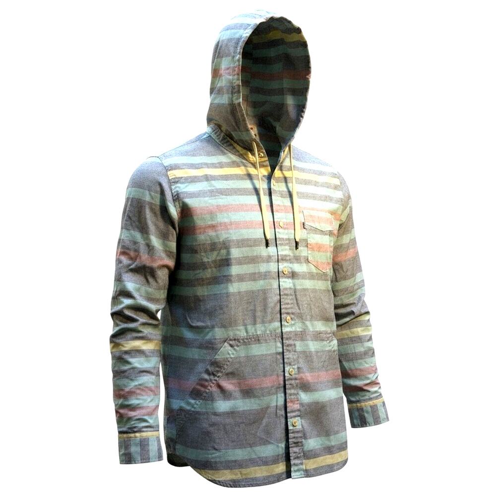 Levi’s Men Stripe Shirt Hoodie Jacket Preppy Classic Pockets Beach Surf Skate